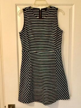 J. Crew Black White Stripe Fit Flare Cotton Knit Dress Size 8